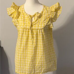 J CREW Yellow Gingham Ruffle Blouse
